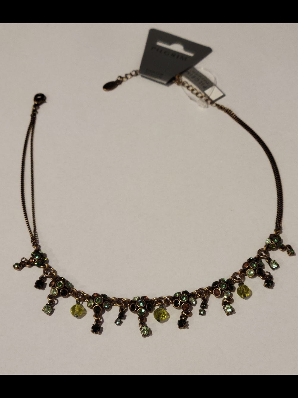 Pilgrim Green Crystal Dangle Fringe Necklace